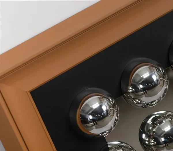 Silver Dome Grid in Tan Leather Frame, 80 x 80 cm — detail