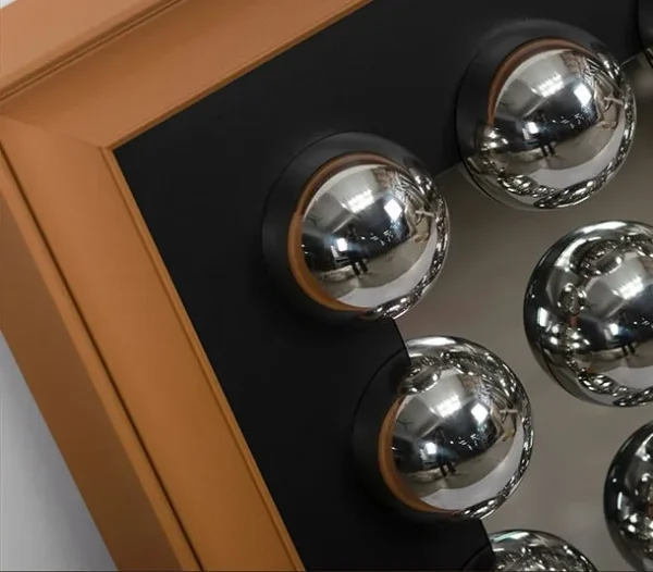 Silver Dome Grid in Tan Leather Frame, 80 x 80 cm — detail