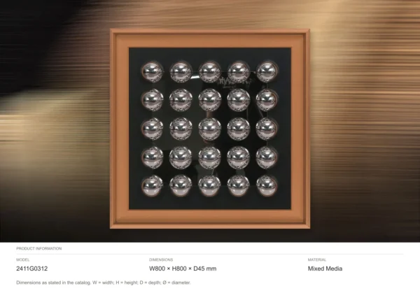 Silver Dome Grid in Tan Leather Frame, 80 x 80 cm — dimensions