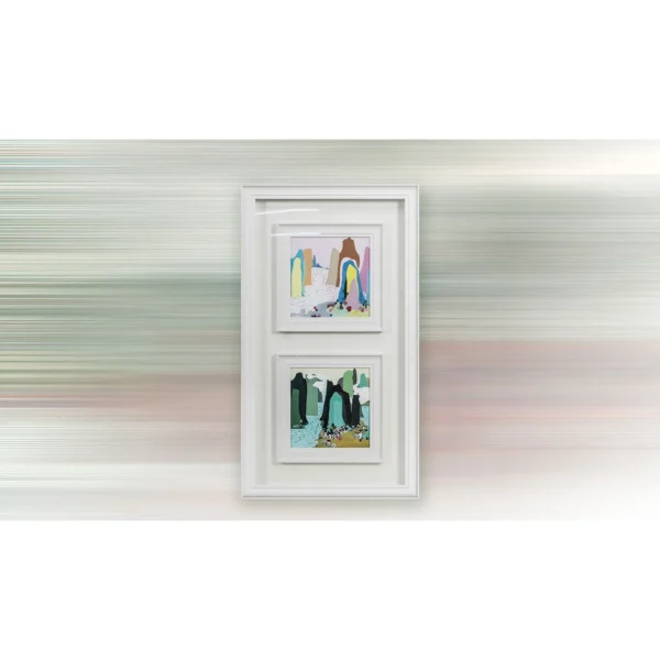 Tall Double Mount Abstract Prints in ivory — in a room setting