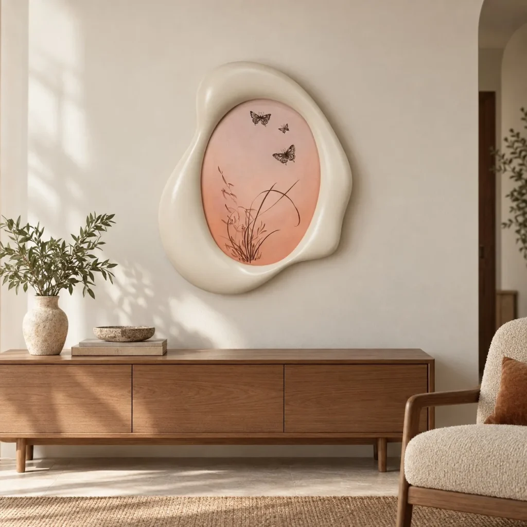 Sculpted Cream Frame Wall Art in oatmeal — front view