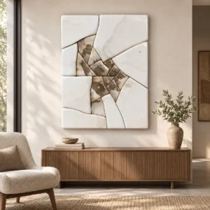 Cracked Glazed Tile Relief in White and Brown, 93 x 122 cm — front view