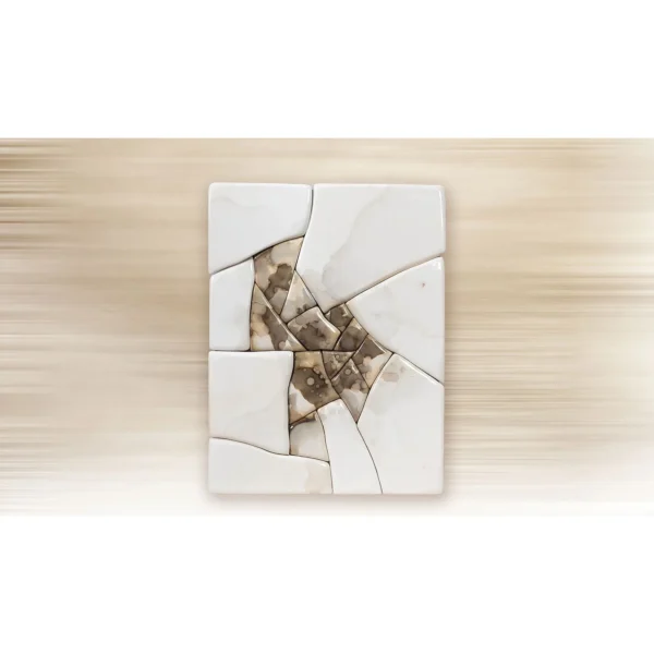 Cracked Glazed Tile Relief in White and Brown, 93 x 122 cm — in a room setting