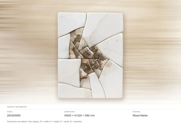 Cracked Glazed Tile Relief in White and Brown, 93 x 122 cm — dimensions