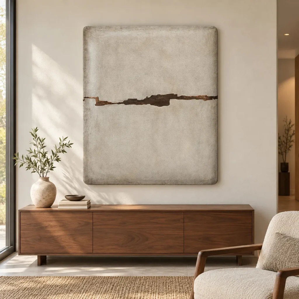 Cream Glazed Slab with Brown Fissure, 100 x 120 cm in oatmeal — front view