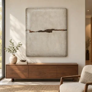 Cream Glazed Slab with Brown Fissure, 100 x 120 cm in oatmeal — front view