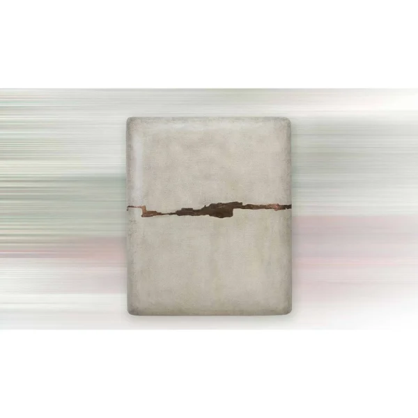 Cream Glazed Slab with Brown Fissure, 100 x 120 cm in oatmeal — in a room setting