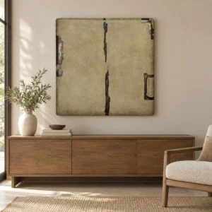 Olive Glazed Slab with Rust Seams, 98 x 98 cm in olive — front view
