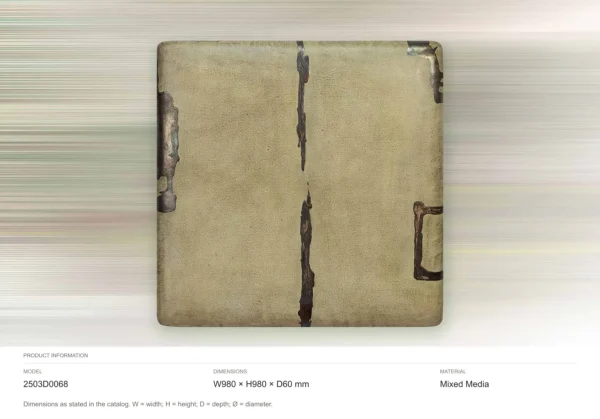 Olive Glazed Slab with Rust Seams, 98 x 98 cm in olive — dimensions