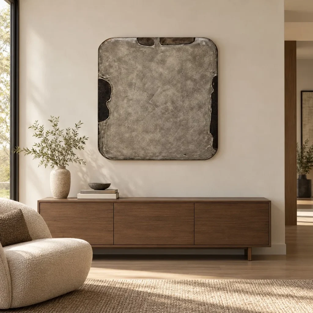 Grey Glazed Slab with Charcoal Edges, 110 x 112 cm in slate — front view