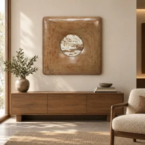 Rust Glazed Slab with Marble Moon, 80 x 80 cm in rust — front view