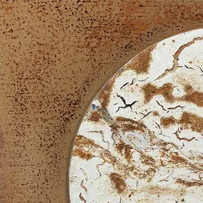 Rust Glazed Slab with Marble Moon, 80 x 80 cm in rust — detail