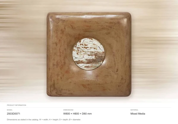 Rust Glazed Slab with Marble Moon, 80 x 80 cm in rust — dimensions