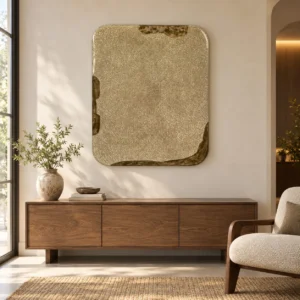 Sand Glazed Slab with Olive Edges, 100 x 120 cm in sand — front view