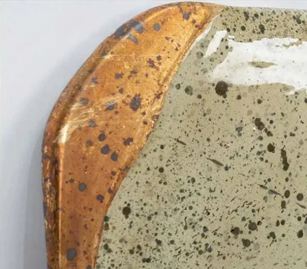 Pale Green Glazed Slab with Crackle and Rust, 100 x 100 cm in olive — detail