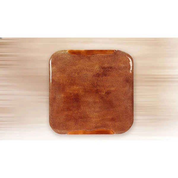Rust Glazed Slab with Glossy Edge, 100 x 100 cm in rust — in a room setting
