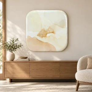 Cream and Amber Ink Wash Glazed Slab, 100 x 100 cm in oatmeal — front view