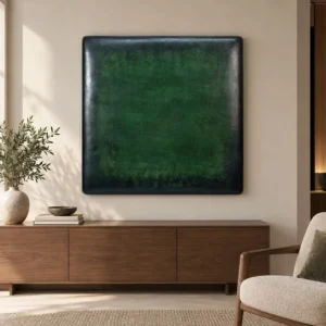 Forest Green Glazed Slab Wall Art, 98 x 98 cm in olive — front view