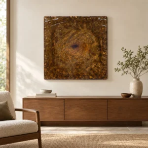 Bronze Glazed Spiral Slab Wall Art, 80 x 80 cm in bronze — front view