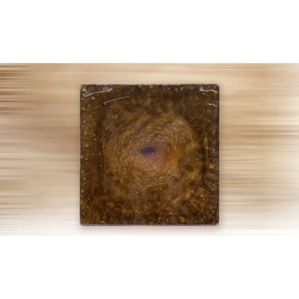 Bronze Glazed Spiral Slab Wall Art, 80 x 80 cm in bronze — in a room setting