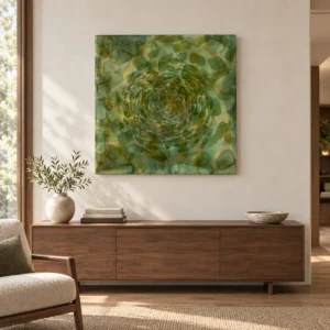 Green Petal Spiral Glazed Wall Art, 80 x 80 cm in olive — front view