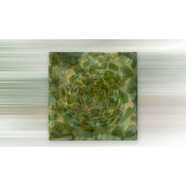 Green Petal Spiral Glazed Wall Art, 80 x 80 cm in olive — in a room setting