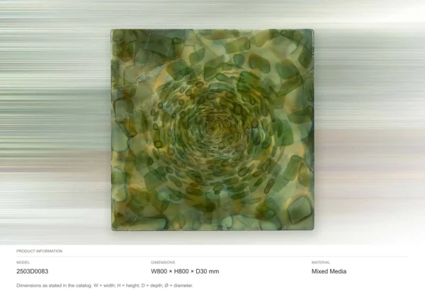 Green Petal Spiral Glazed Wall Art, 80 x 80 cm in olive — dimensions