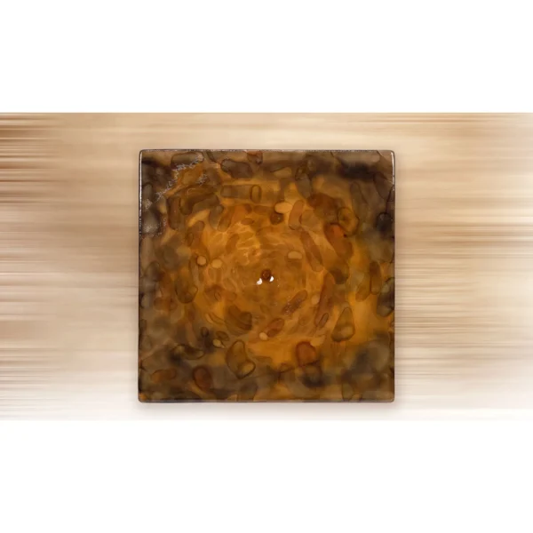 Amber Spiral Glazed Wall Art, 60 x 60 cm in rust — in a room setting