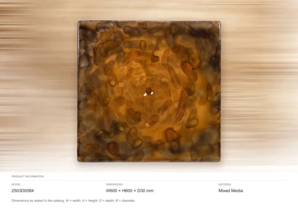 Amber Spiral Glazed Wall Art, 60 x 60 cm in rust — dimensions