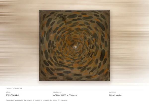 Bronze Pebble Spiral Glazed Wall Art, 60 x 60 cm in bronze — dimensions