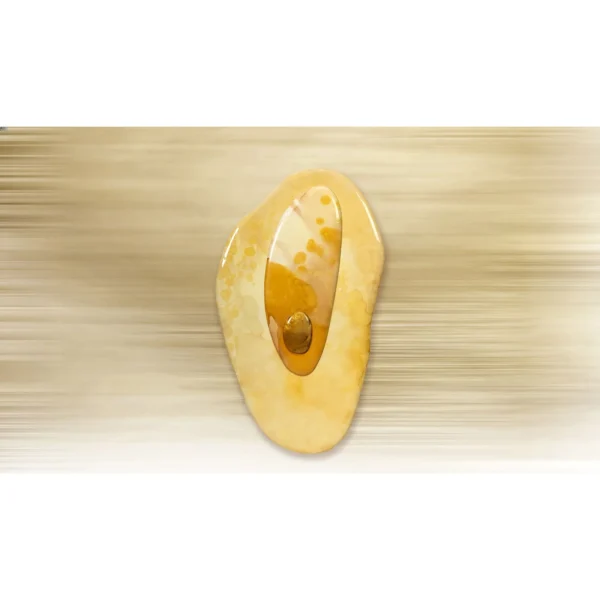 Yellow Pebble Glazed Wall Art with Amber Drop, 76 x 128 cm in mustard — in a room setting
