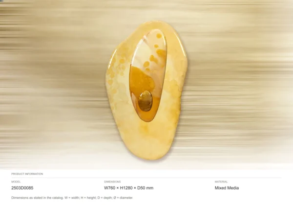 Yellow Pebble Glazed Wall Art with Amber Drop, 76 x 128 cm in mustard — dimensions