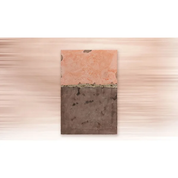 Coral and Slate Colour Field Panel, 60 x 90 cm in rose stone — in a room setting