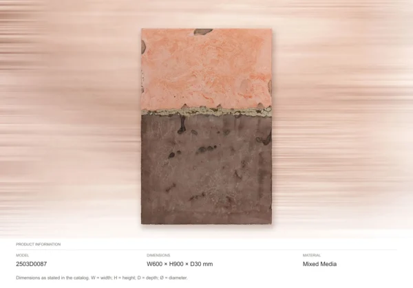 Coral and Slate Colour Field Panel, 60 x 90 cm in rose stone — dimensions