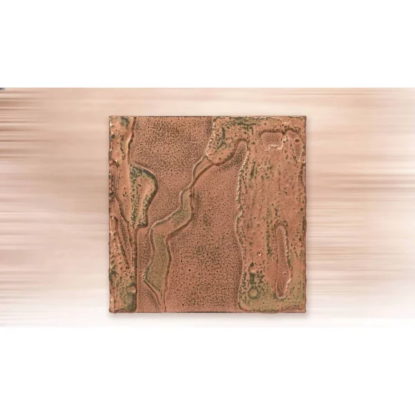 Small Copper Relief Wall Art with Sage Veins, 40 x 40 cm in bronze — in a room setting