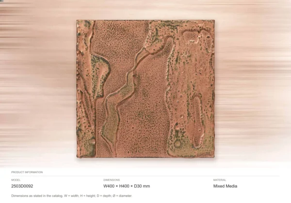Small Copper Relief Wall Art with Sage Veins, 40 x 40 cm in bronze — dimensions