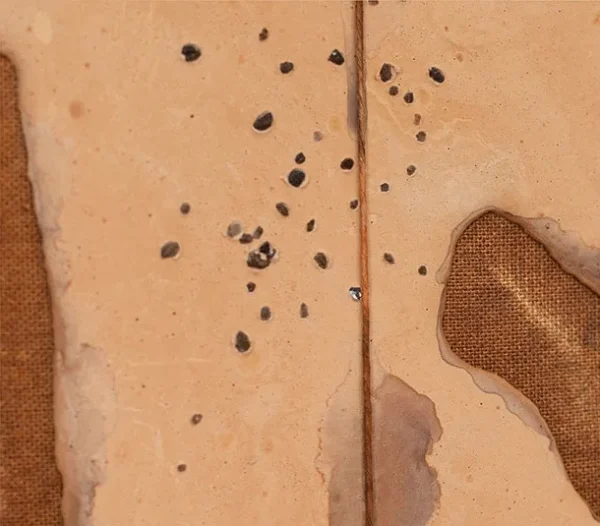 Small Peach Plank Panel with Brown Patches, 40 x 40 cm in rose stone — detail