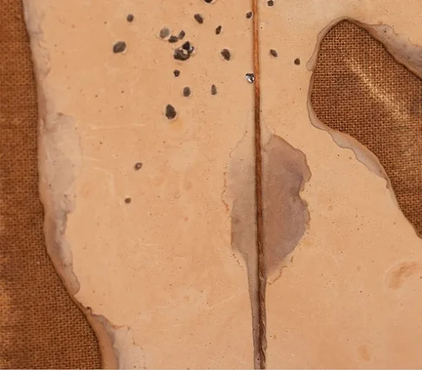 Small Peach Plank Panel with Brown Patches, 40 x 40 cm in rose stone — detail