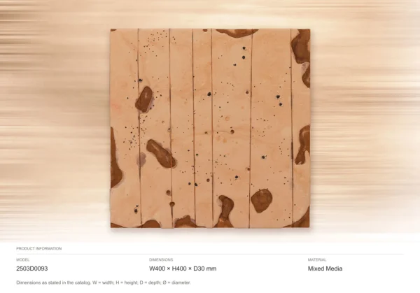 Small Peach Plank Panel with Brown Patches, 40 x 40 cm in rose stone — dimensions
