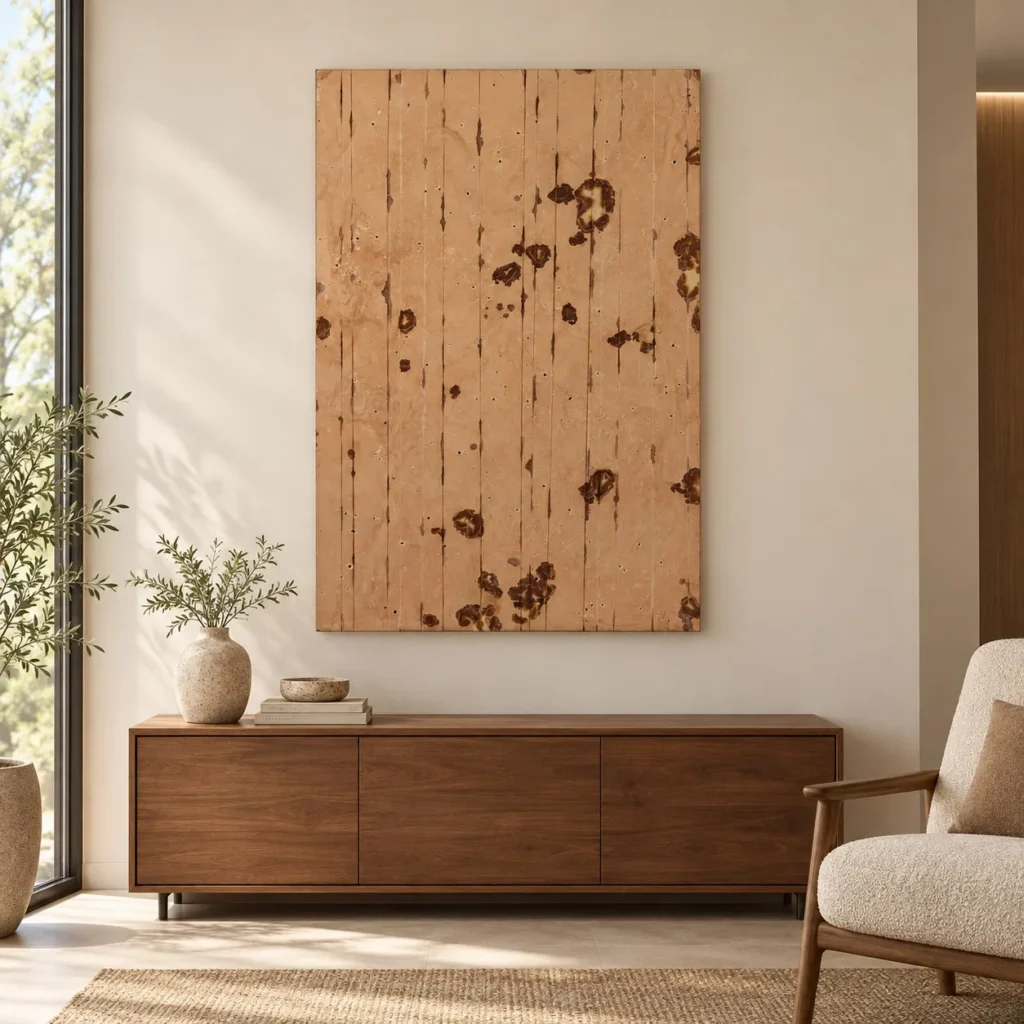 Tall Sand Plank Panel with Rust Patches, 80 x 120 cm in sand — front view