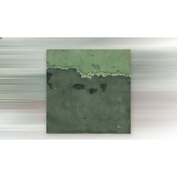 Green Shoreline Textured Panel, 80 x 80 cm in olive — in a room setting
