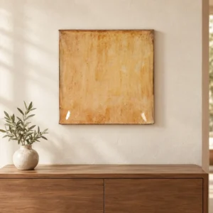 Pale Amber Glazed Slab Wall Art, 60 x 60 cm in mustard — front view