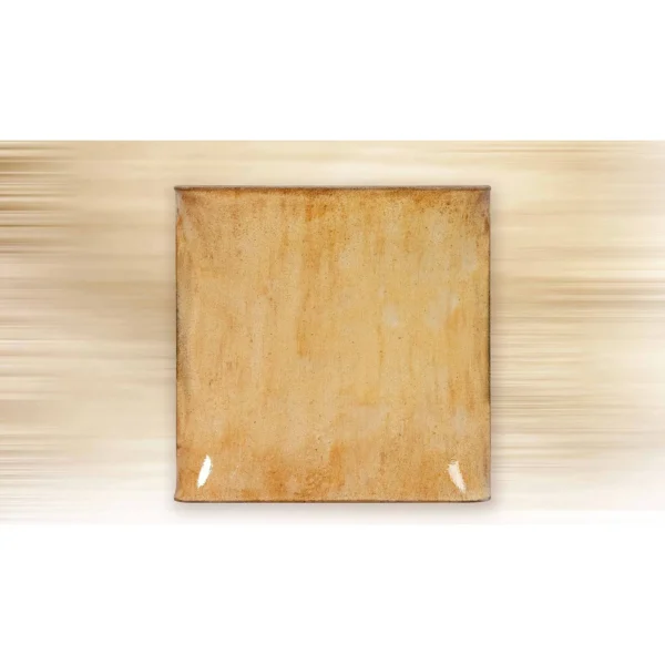 Pale Amber Glazed Slab Wall Art, 60 x 60 cm in mustard — in a room setting