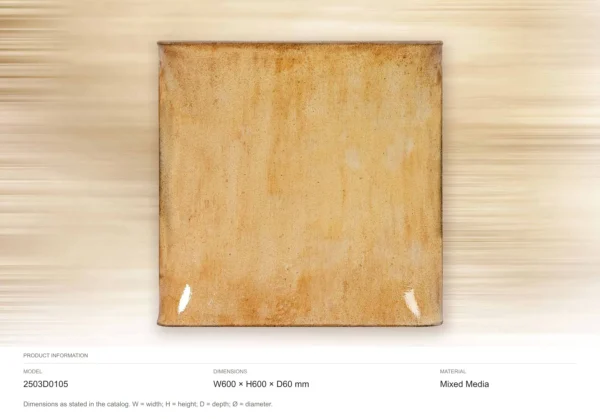 Pale Amber Glazed Slab Wall Art, 60 x 60 cm in mustard — dimensions
