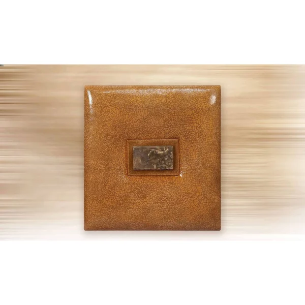 Amber Speckle Glazed Slab with Marble Inset, 80 x 85 cm in rust — in a room setting