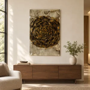 Tortoiseshell Spiral Panel on Grey Wash, 78 x 119 cm in clay — front view