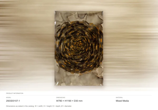 Tortoiseshell Spiral Panel on Grey Wash, 78 x 119 cm in clay — dimensions
