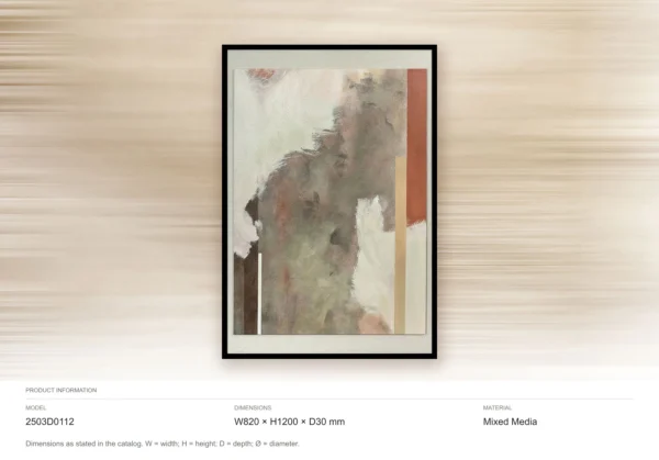 Olive and Rust Abstract Painting in Black Frame, 82 x 120 cm — dimensions