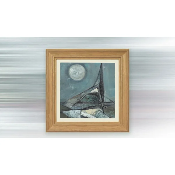 Moonlit Sail Painting in Oak Frame, 60 x 60 cm — in a room setting