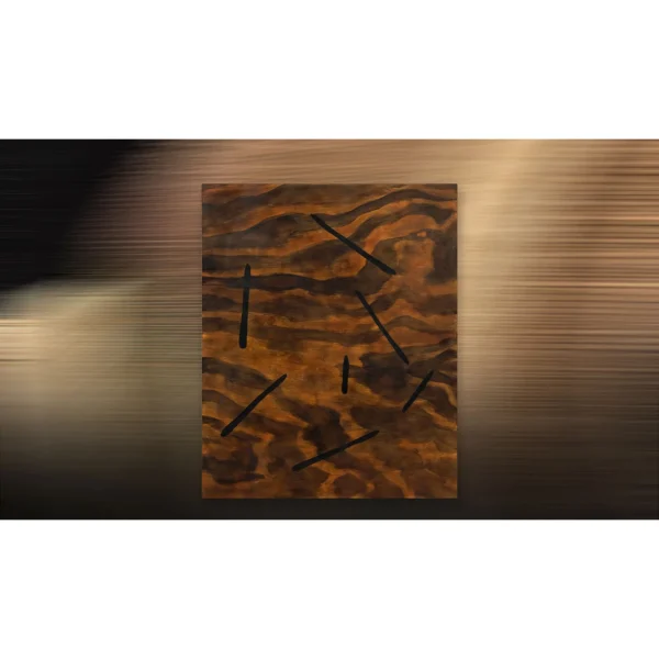 Burl Wood Grain with Black Dashes Painting, 80 x 100 cm in clay — in a room setting